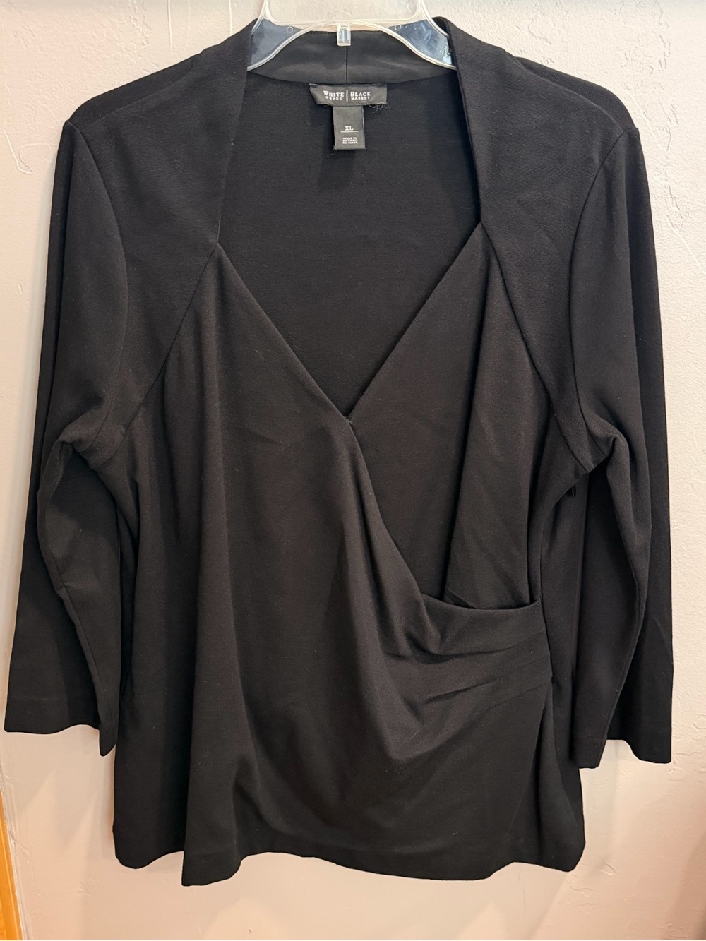 White House Black Market Black Faux-Wrap V-Neck Blouse #689